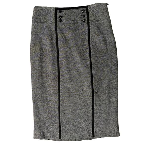 Alberto Makali Black Herringbone A-Line Pleated Button Detail Midi Skirt Size 14 - Picture 1 of 5